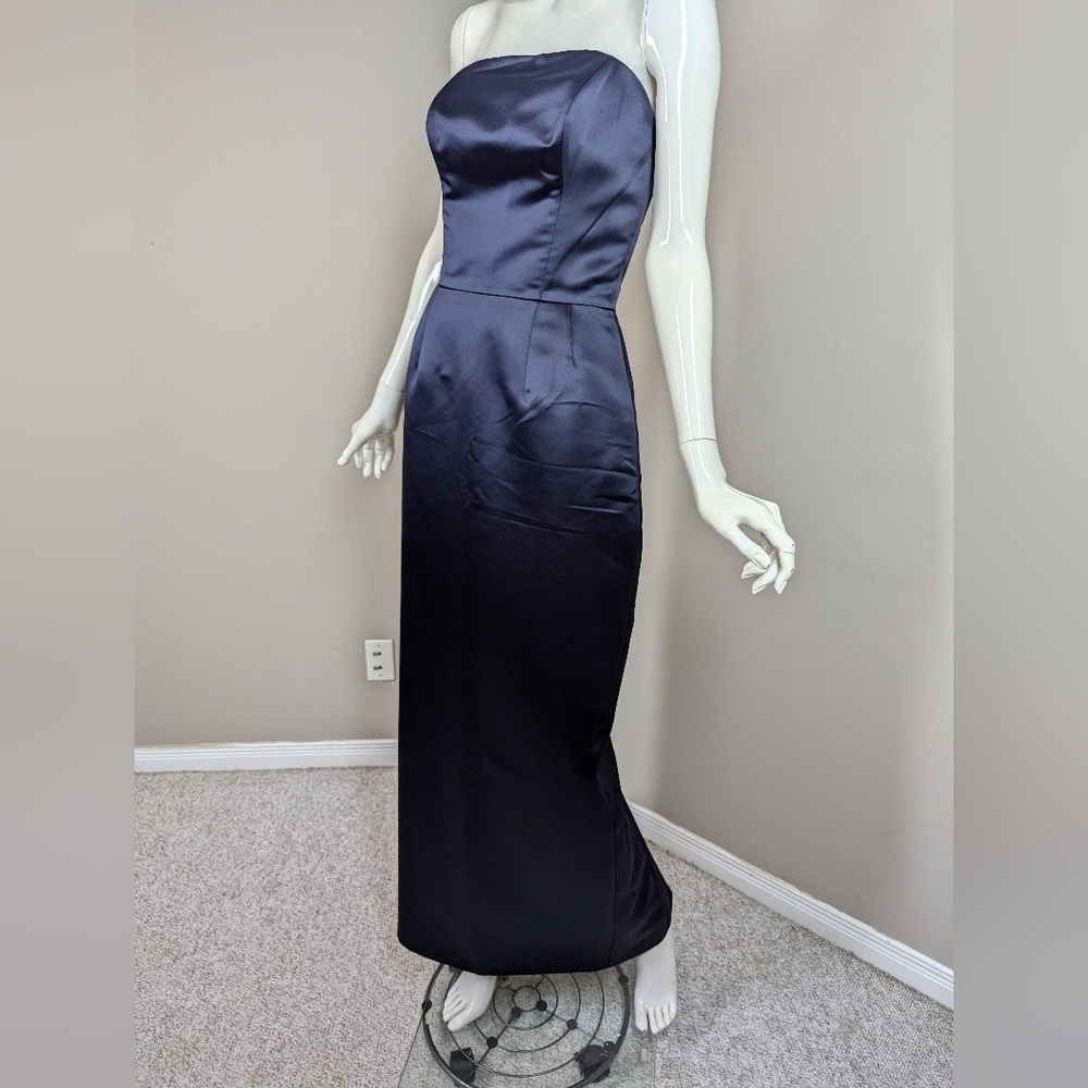 Catherine Regehr Navy Satin Strapless Evening Gown Structured Formal Dress - Picture 4 of 7